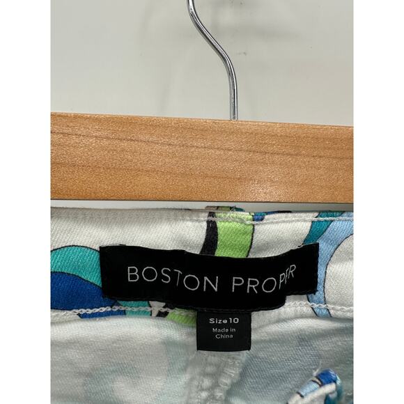 Boston Proper Denim Pants Women 10 Abstract Geometric Retro High Waisted White - Picture 6 of 9